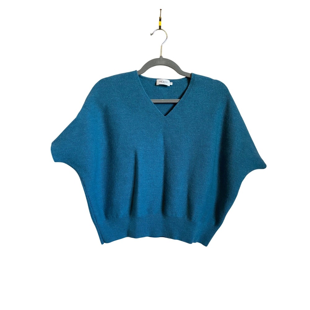 The Reset R Label Teal Blue 100% Wool V-Neck Dolman Sweater XL